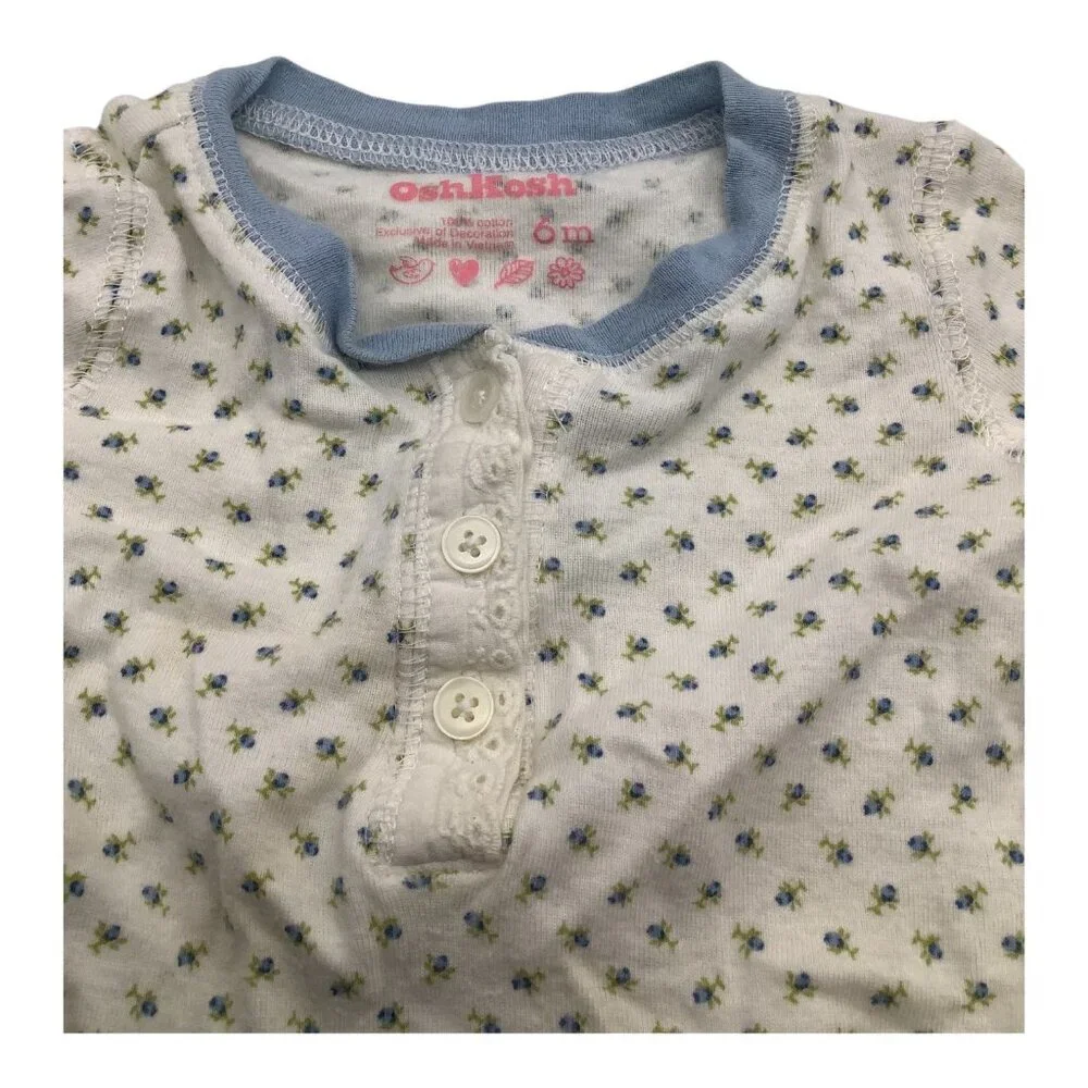 Lot of 2 OshKosh Baby Girl Size 6 Months Floral White Bodysuit Denim Blue Jacket